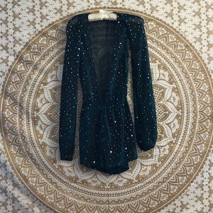 Metallic Blue Deep V-Front Romper, Size 2